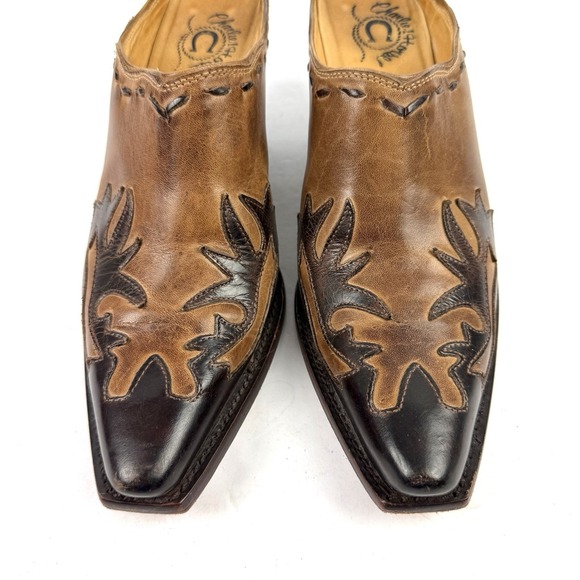 Charlie 1 Horse Mules 7 Brown Leather Distressed Slip On Western Shoes 37.5 - Picture 3 of 12